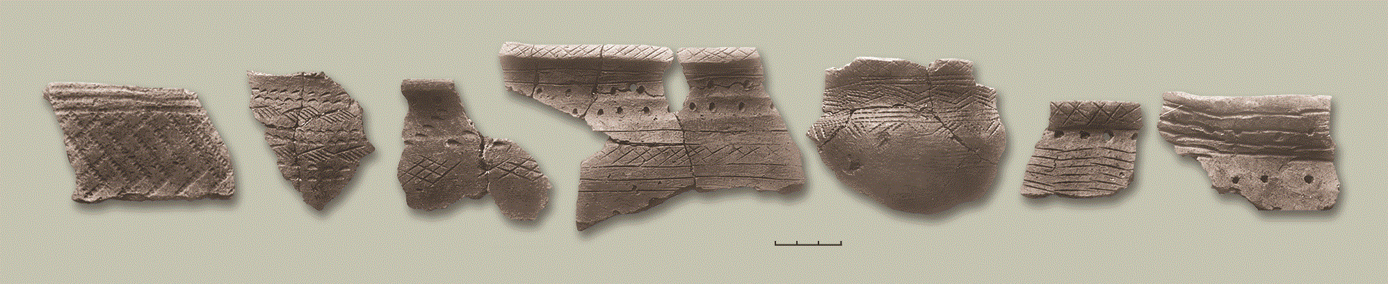 "Приказанская культура. Фрагменты глиняных сосудов. Археологические раскопки 1930 на Криушской стоянке."